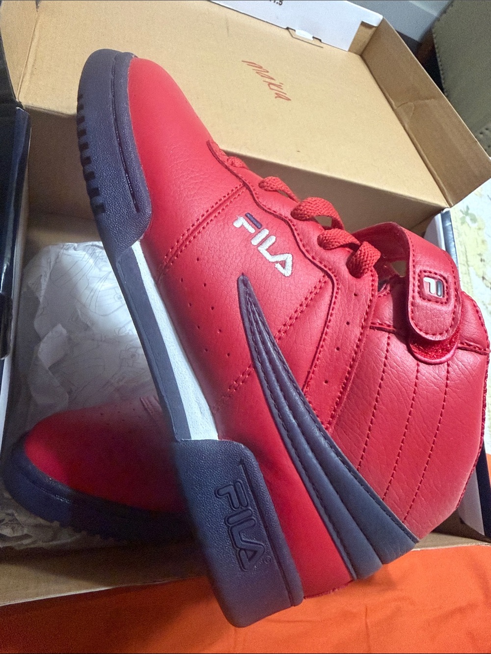 Fila Kids Red and Black High-Top Sneakers